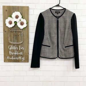 Talbots Black & White Houndstooth Checkered Full Zip Up Cardigan Sweater Jacket